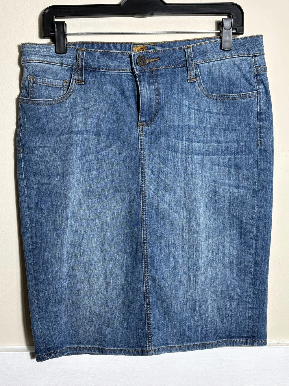 KUT From the Kloth Denim Pencil Skirt Size 8 Blue Stretch Jean Y2K Midi